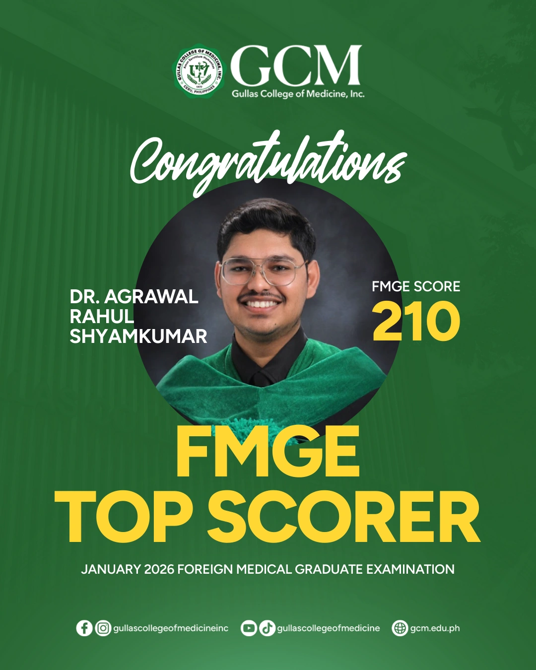 FMGE Top Scorer DR. AGRAWAL RAHUL SHYAMKUMAR