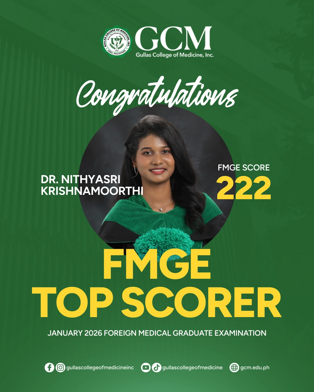 FMGE Top Scorer DR. Nithyasri Krishnamoorthi