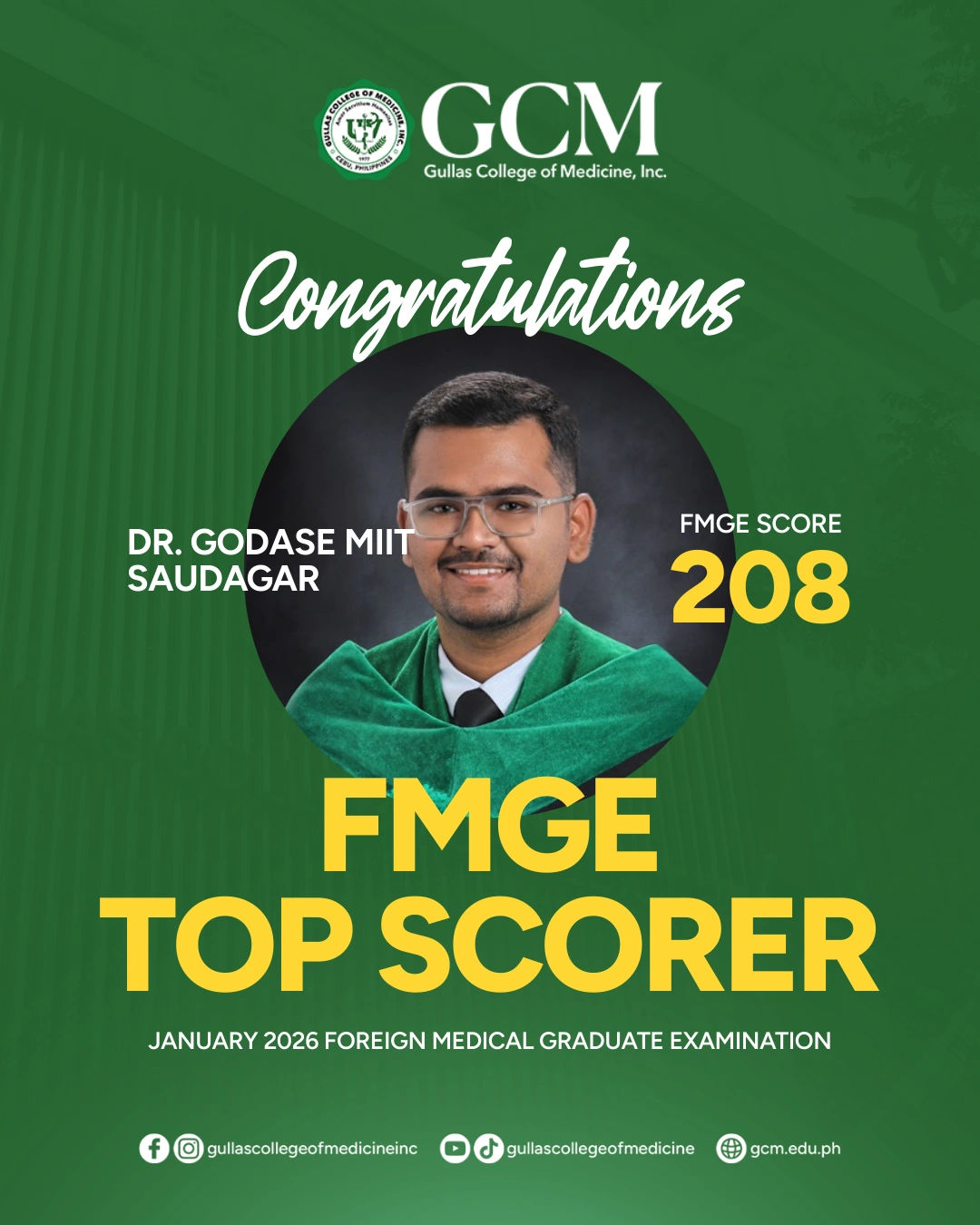 FMGE Top Scorer DR. GODASE MIIT SAUDAGAR