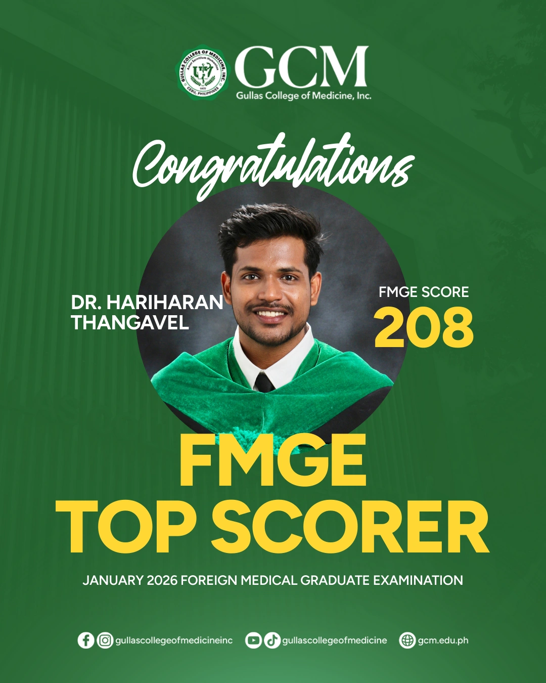 FMGE Top Scorer DR. Hariharan Thangavel
