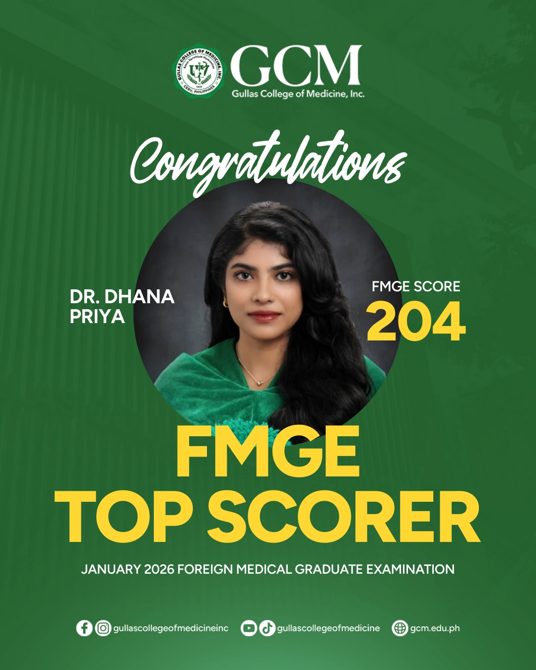 FMGE Top Scorer DR. DHANA PRIYA
