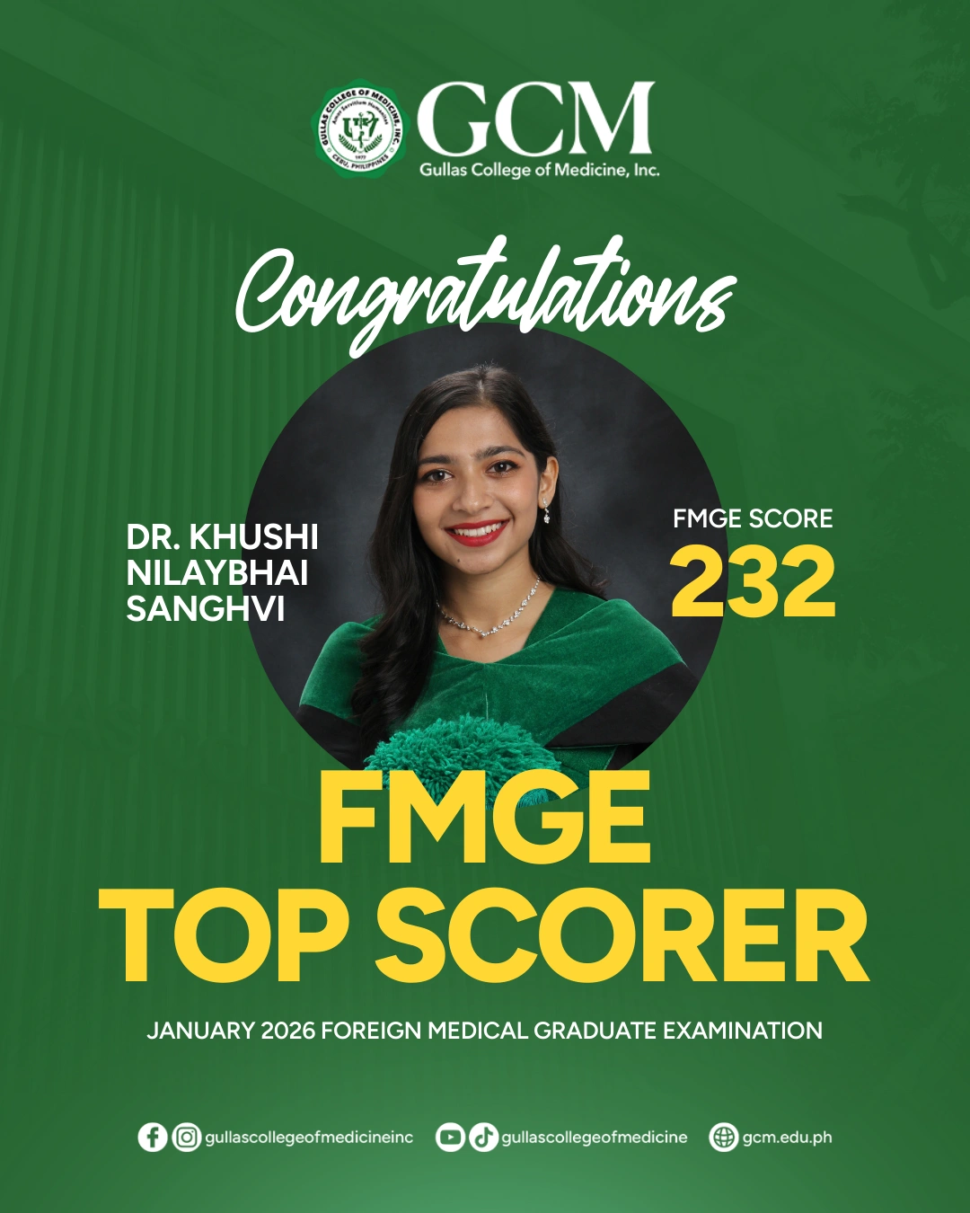 FMGE Top Scorer DR. Khushi Nilaybhai Sanghvi
