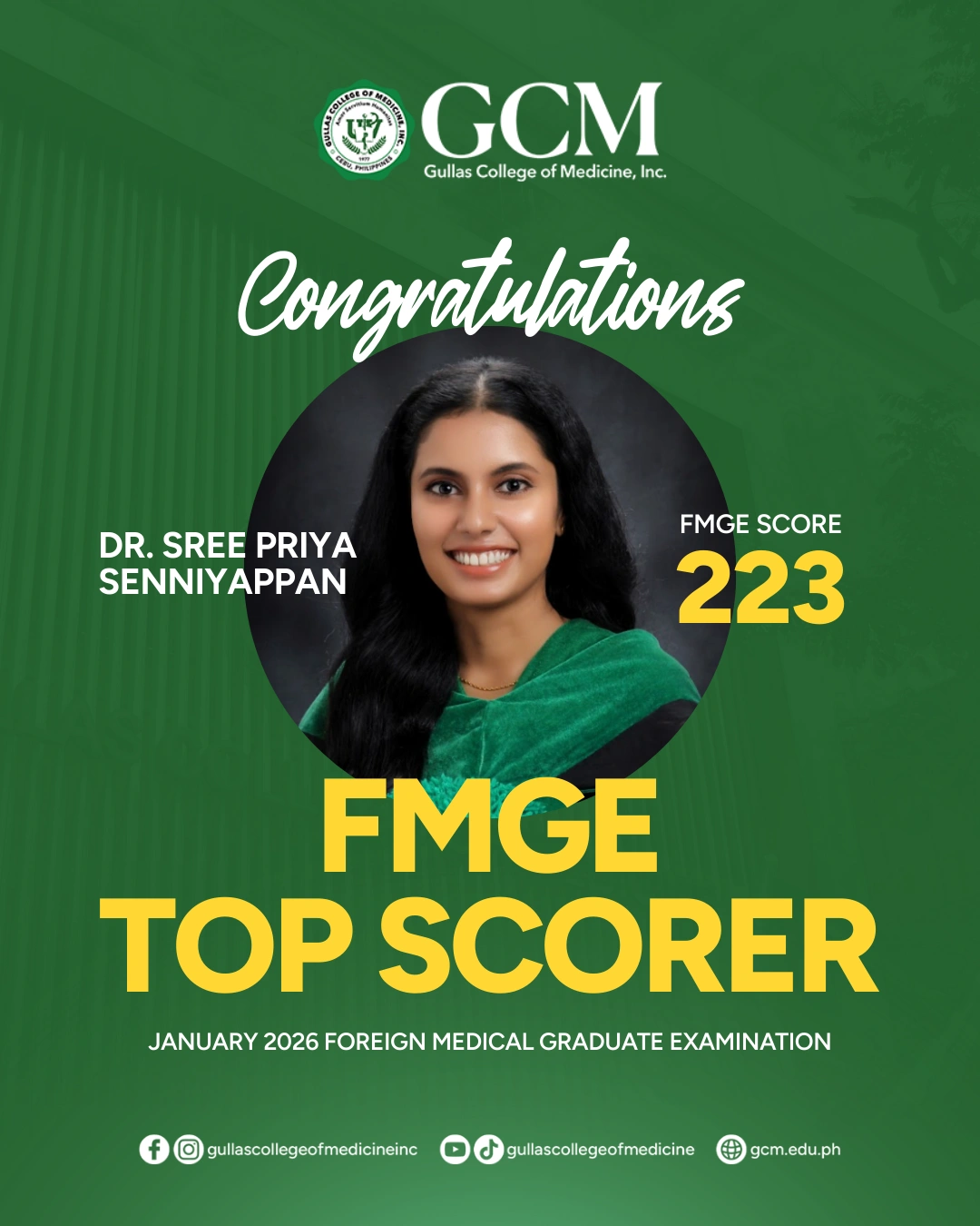 FMGE Top Scorer DR. SREE PRIYA SENNIYAPPAN