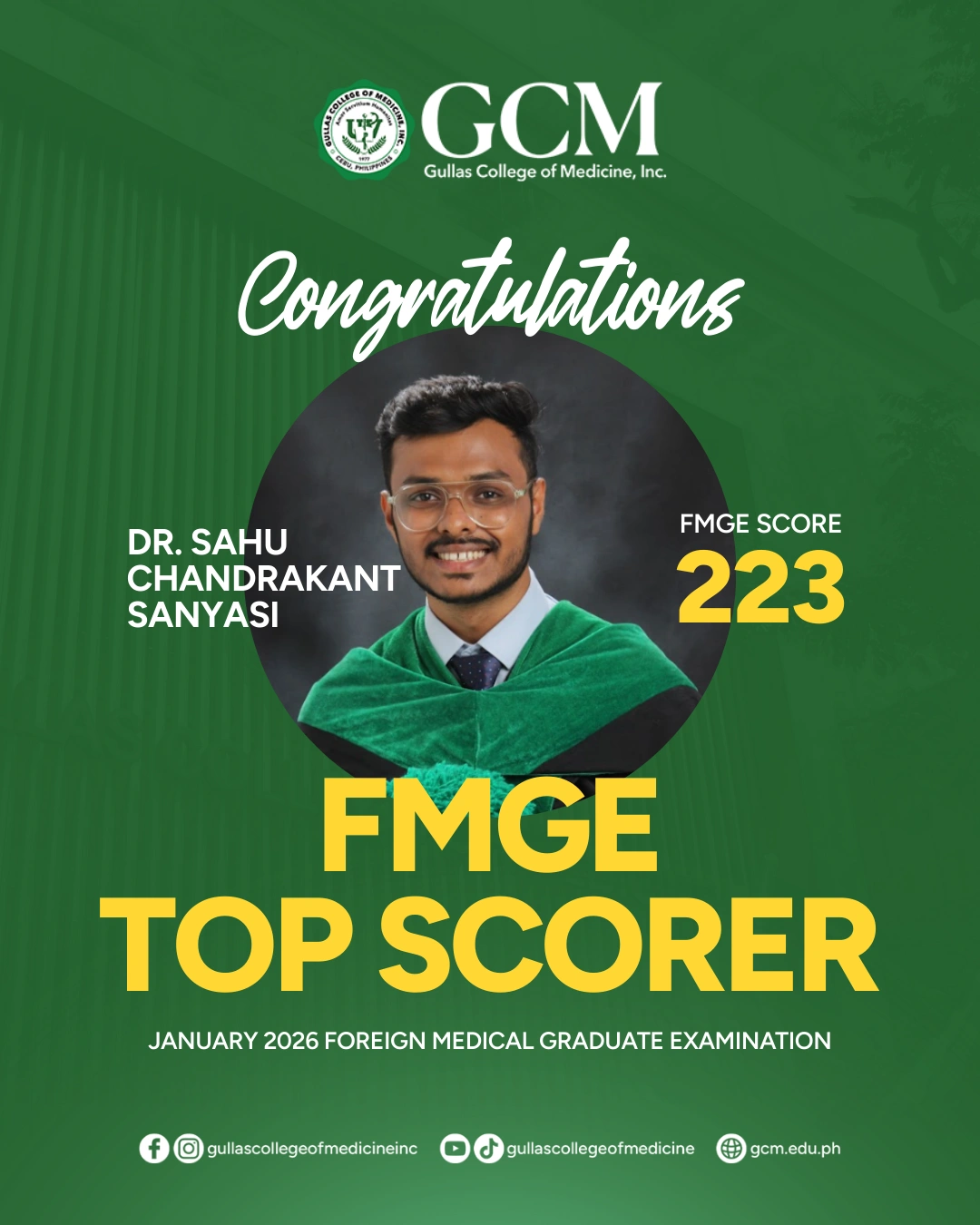 FMGE Top Scorer DR. Sahu Chandrakant Sanyasi