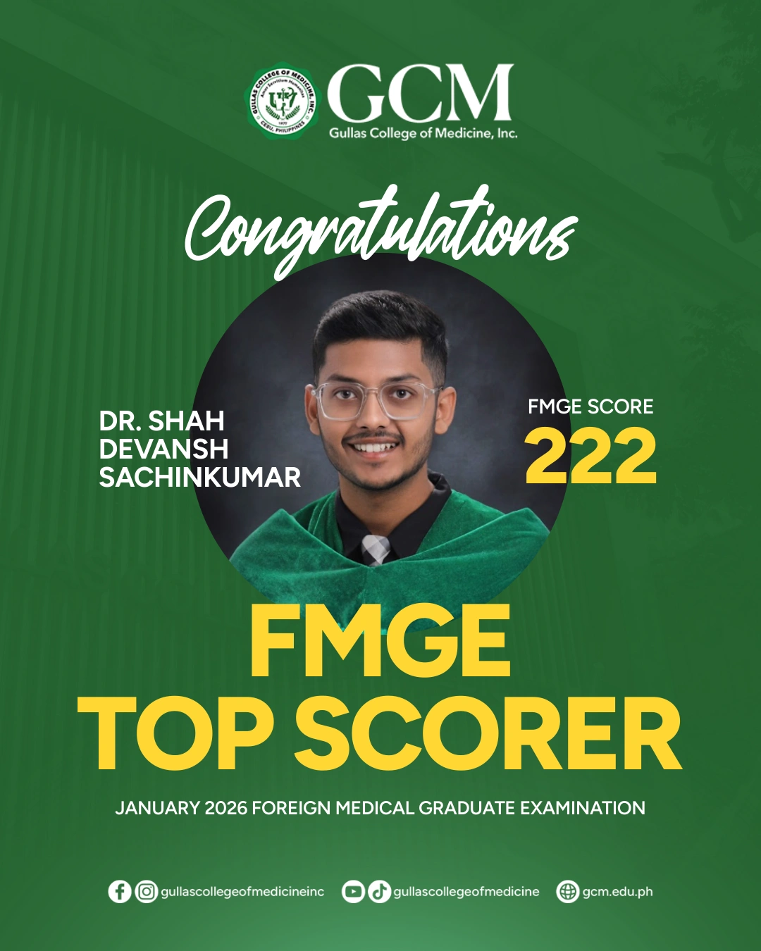 FMGE Top Scorer DR. SHAH DEVANSH SACHINKUMAR