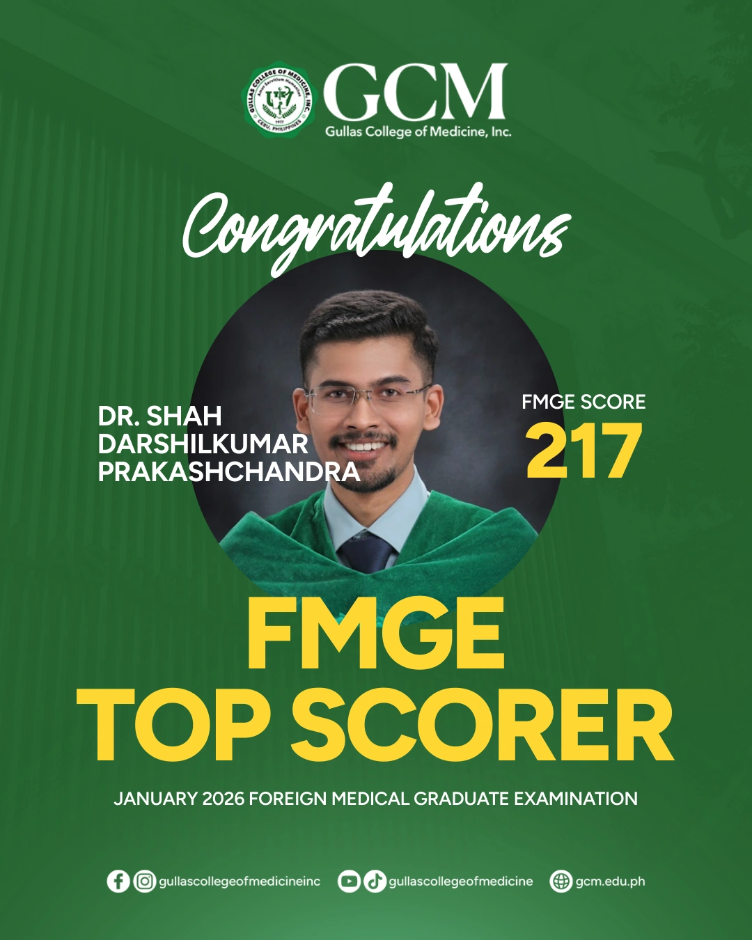 FMGE Top Scorer DR. SHAH DARSHILKUMAR PRAKASHCHANDRA