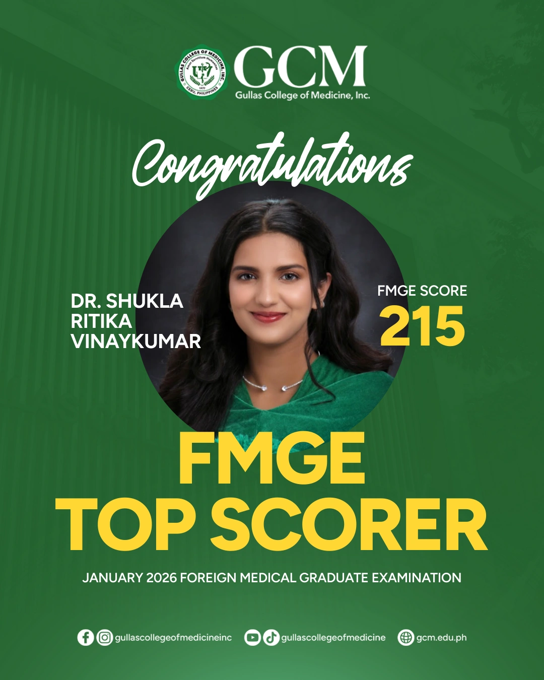 FMGE Top Scorer DR. Shukla Ritika Vinaykumar